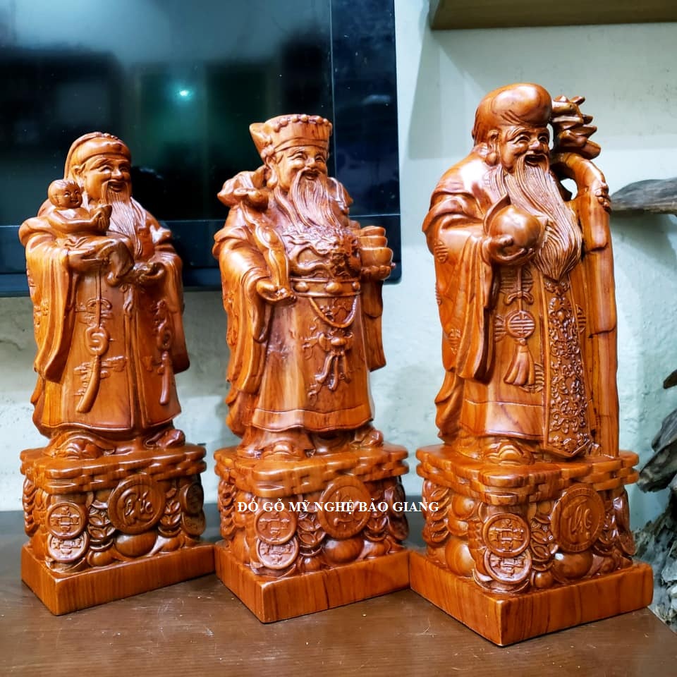 Bộ tượng tam đa gỗ hương cao 30cm