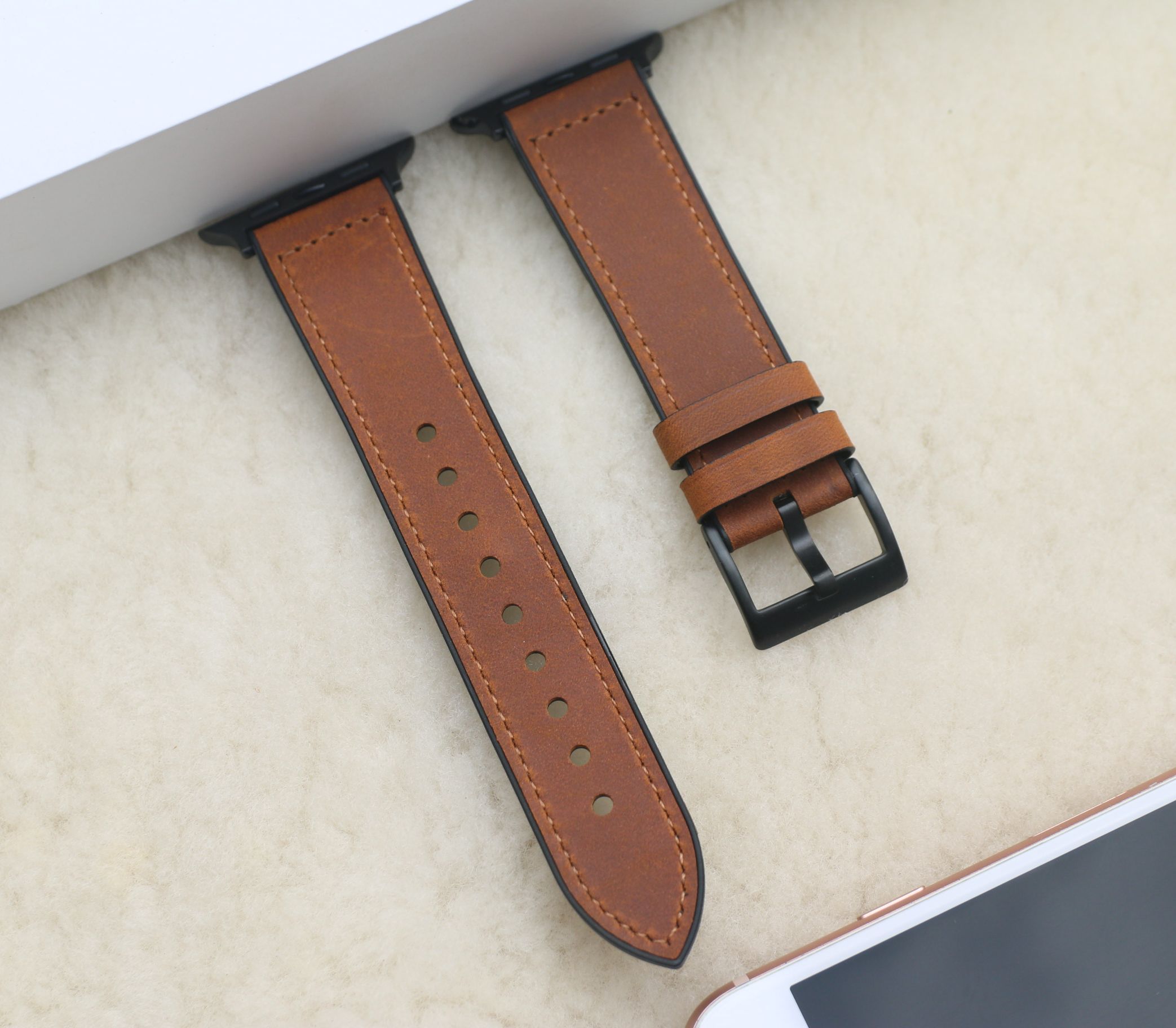 [ Kèm Hộp ] Dây da sáp dầu Vintage thay thế cho Apple watch