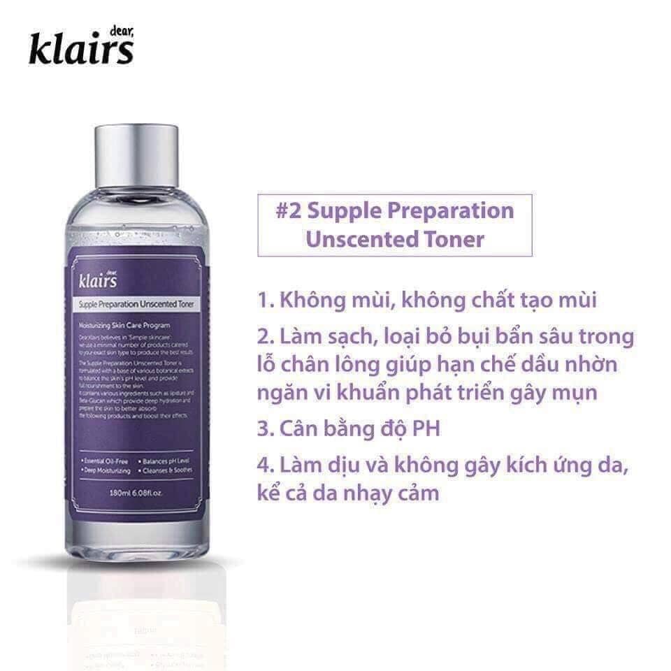 Toner Klairs Supple Preparation Unscented Toner 180ml ( không mùi )