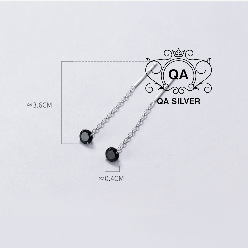 Khuyên tai bạc 925 dáng dài nụ đính đá đen trắng bông nữ S925 CHAIN QA SILVER Earrings EA250503