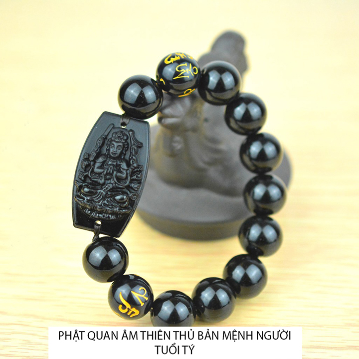 Vòng tay mặt phật bản mệnh 12 tuổi đá hạt 10ly, 12ly cao cấp - TẶNG kèm dây dự phòng - Phật Quan Âm Thiên Thủ người tuổi tý