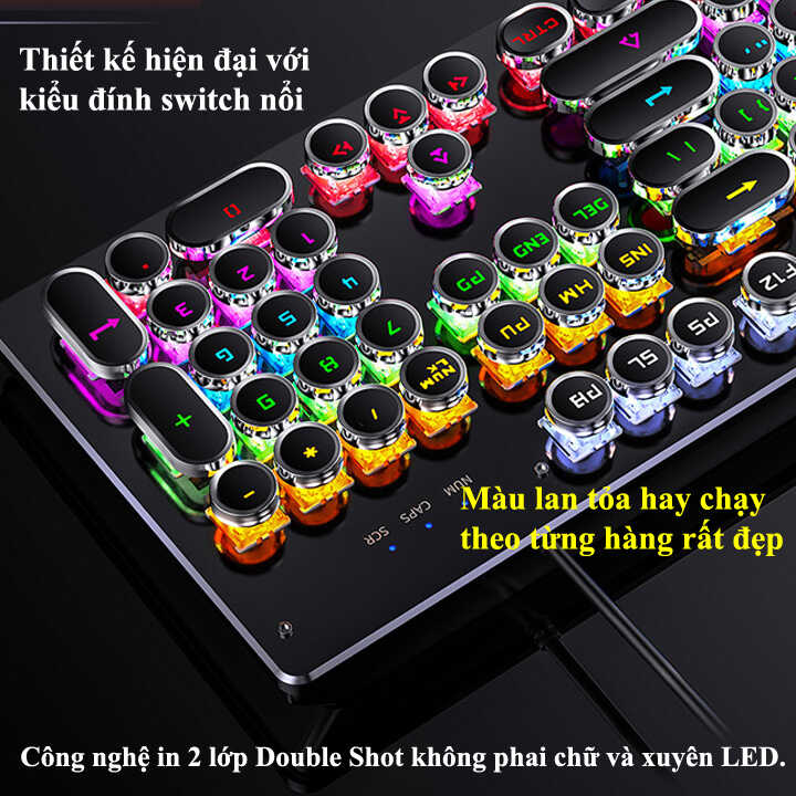 Bàn phím cơ YINDIAO ZK-4 NÚT TRÒN 104 phím cơ tiêu chuẩn (LED rainbow, Blue Switch)