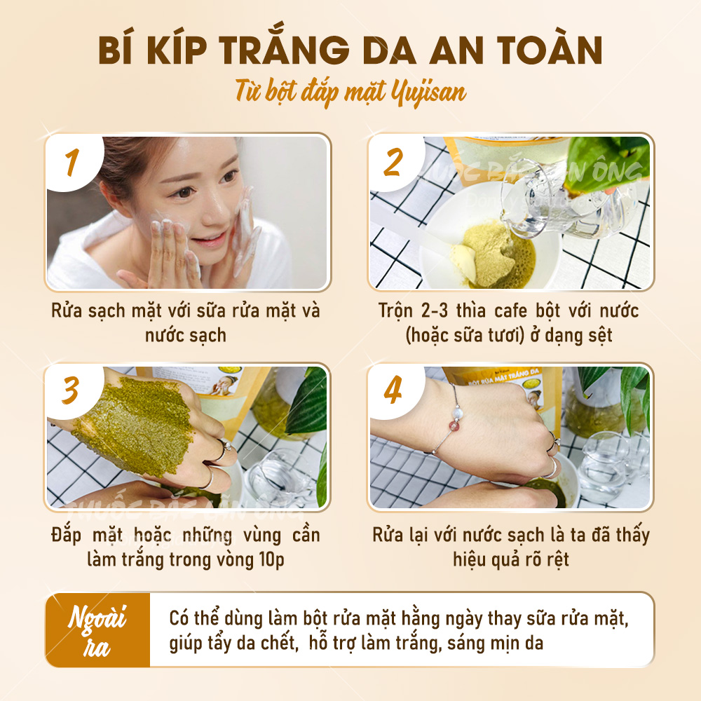 Bột rửa mặt trắng da 100g, bột đắp mặt Yujisan, bột rửa mặt thảo mộc, tẩy da chết, giúp da sáng mịn