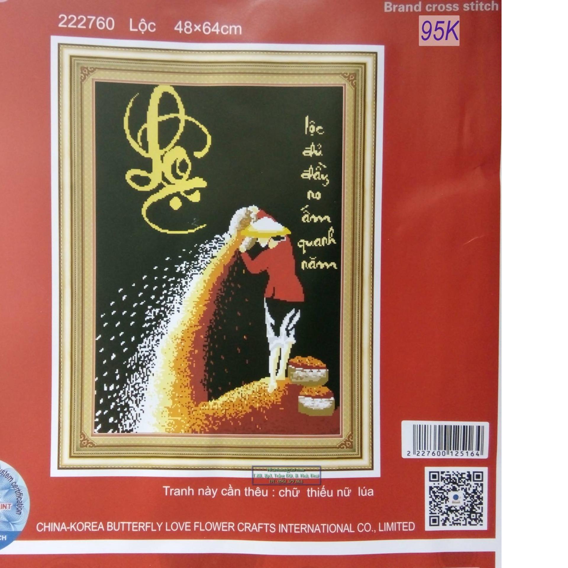 Tranh thêu chữ thập chữ lộc 222760 kích thước 48x64cm