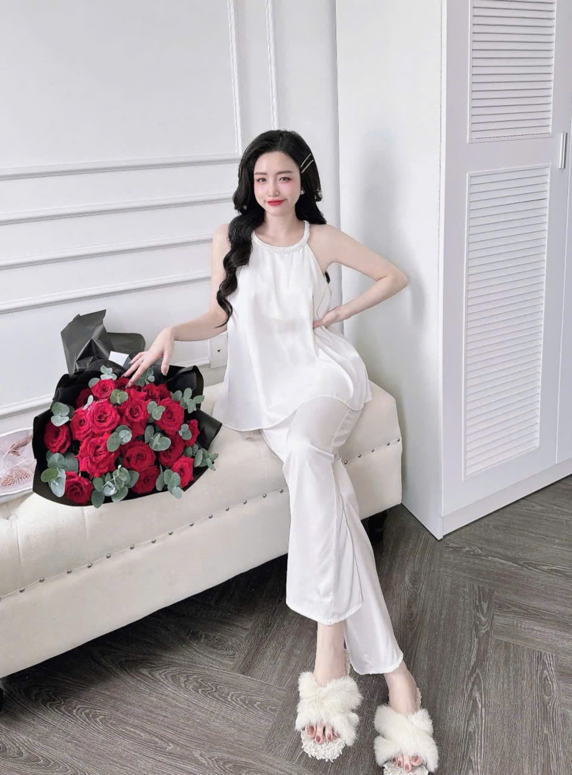 Set quần áo 2 dây nữ, đồ ngủ lụa 2 dây freesize 54kg - cn92