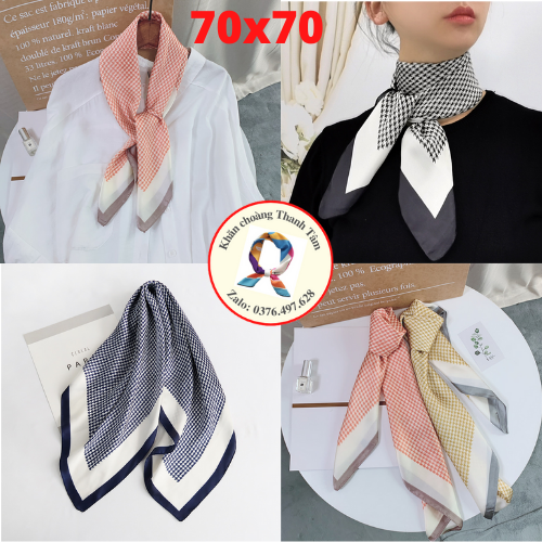 Khăn Lụa Vuông 70cm Quàng Cổ Quấn Tóc Làm Áo Yếm Lụa- Caro xinh