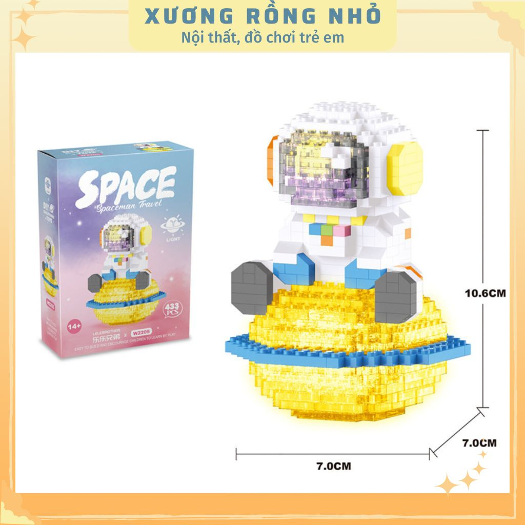 Mô hình phi hành gia có đèn Space bricks, đồ chơi lắp ráp Phi Hành Gia 3D Có Đèn