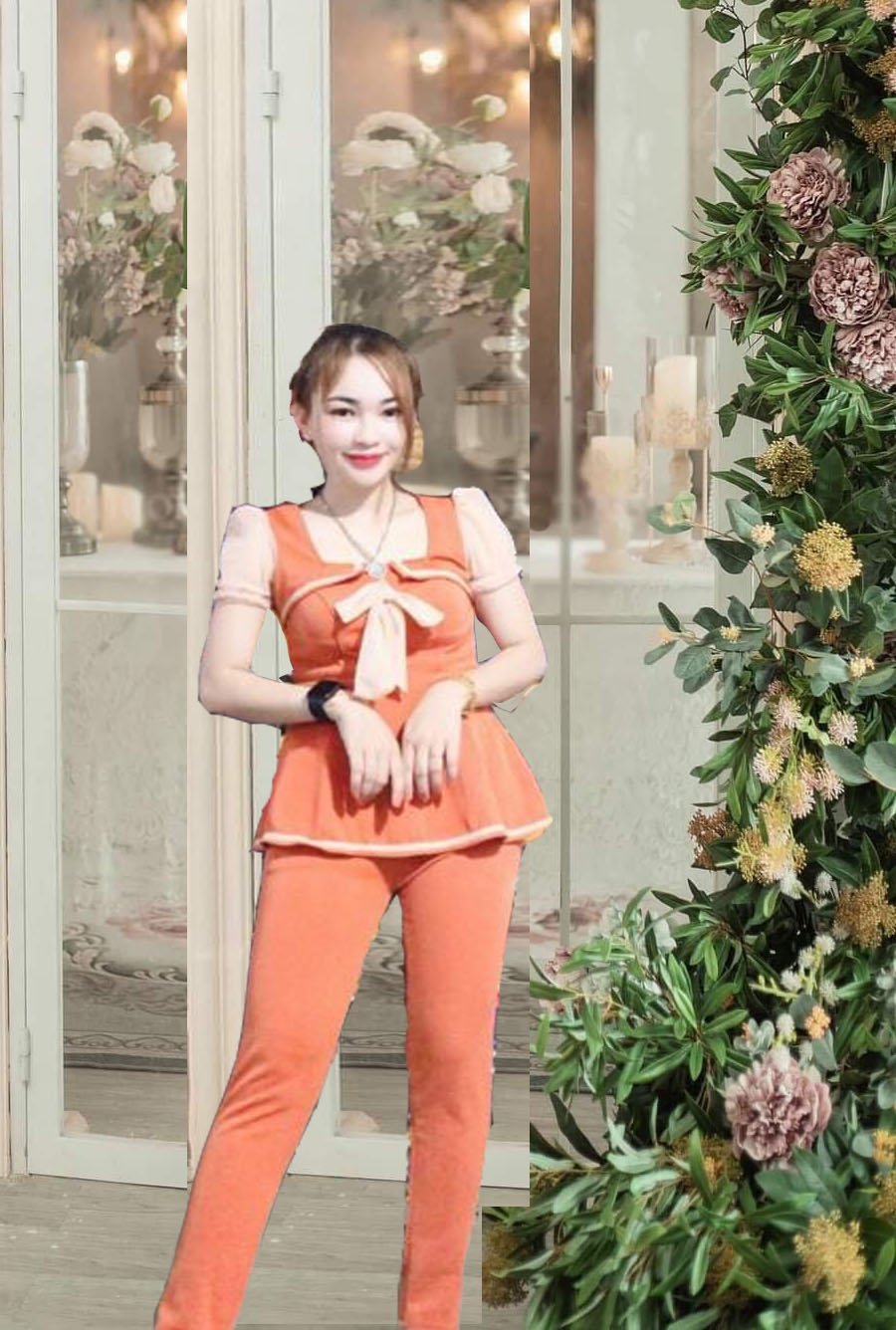 Set bộ thun cát hàn bành bèo nơ áo mặc nhà