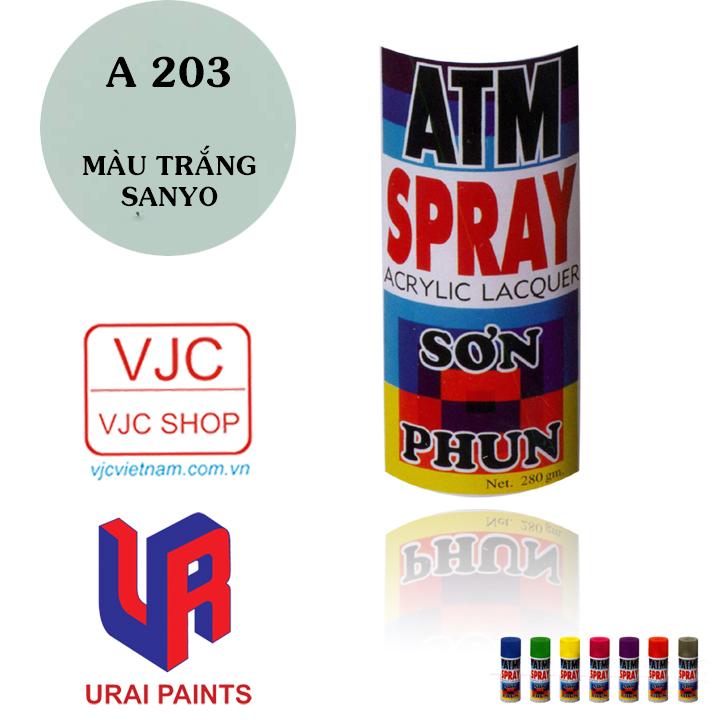Chai sơn xịt sơn xe máy cao cấp ATM màu trắng SANYO A203 dung tích 400 ml