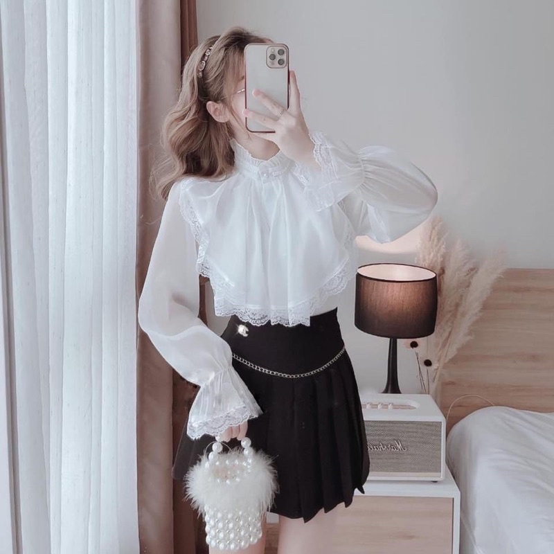 Áo sơ mi tiểu thư 2 lớp - phối cổ ren- kiểu đáng quý tộc