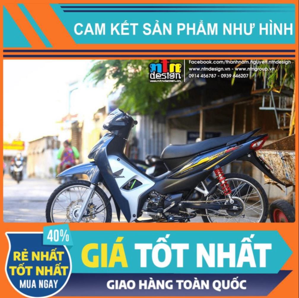 Tem Rời Dán Xe Wave  A 110 Mẫu Xám Vàng Đen