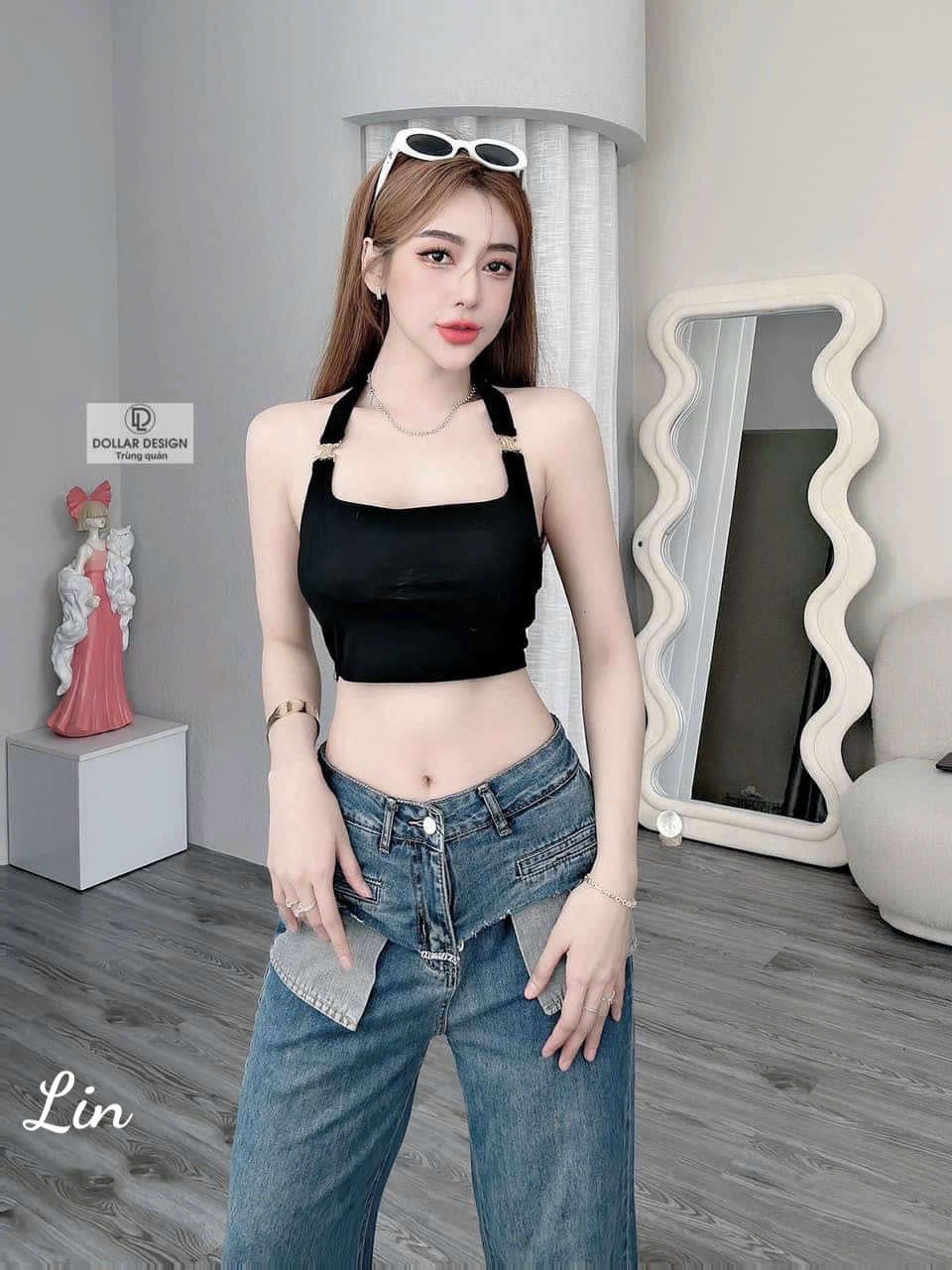 Áo ba lỗ croptop có mút phối khoen cá tính