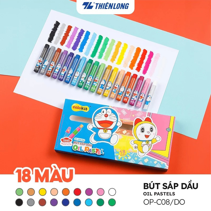 Bút sáp dầu Thiên Long 12 / 18 / 24 màu hộp giấy hình Doraemon OP-C07/DO- OP-C08/DO - OP-C09/DO