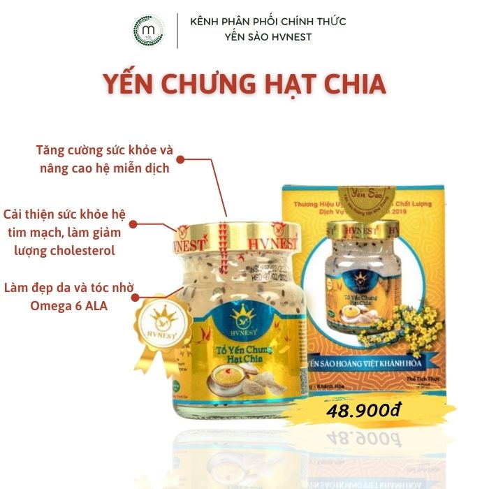 Yến chưng hạt chia Nha Trang, Khánh Hòa - Hoàng Việt, giàu Omega 3-6-9, chất xơ cực kì cao, đạm chất lượng cao, chất chống oxy hóa, giàu khoáng chất. tăng sức đề kháng, giảm táo bón cho bé hũ 70ml