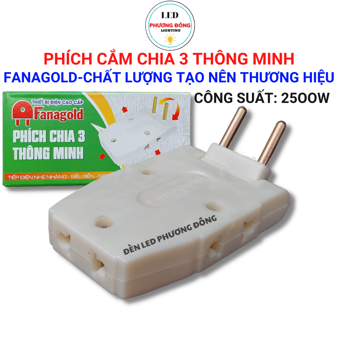 Phích cắm chia 3 thông minh 2500W Phích cắm chân tròn