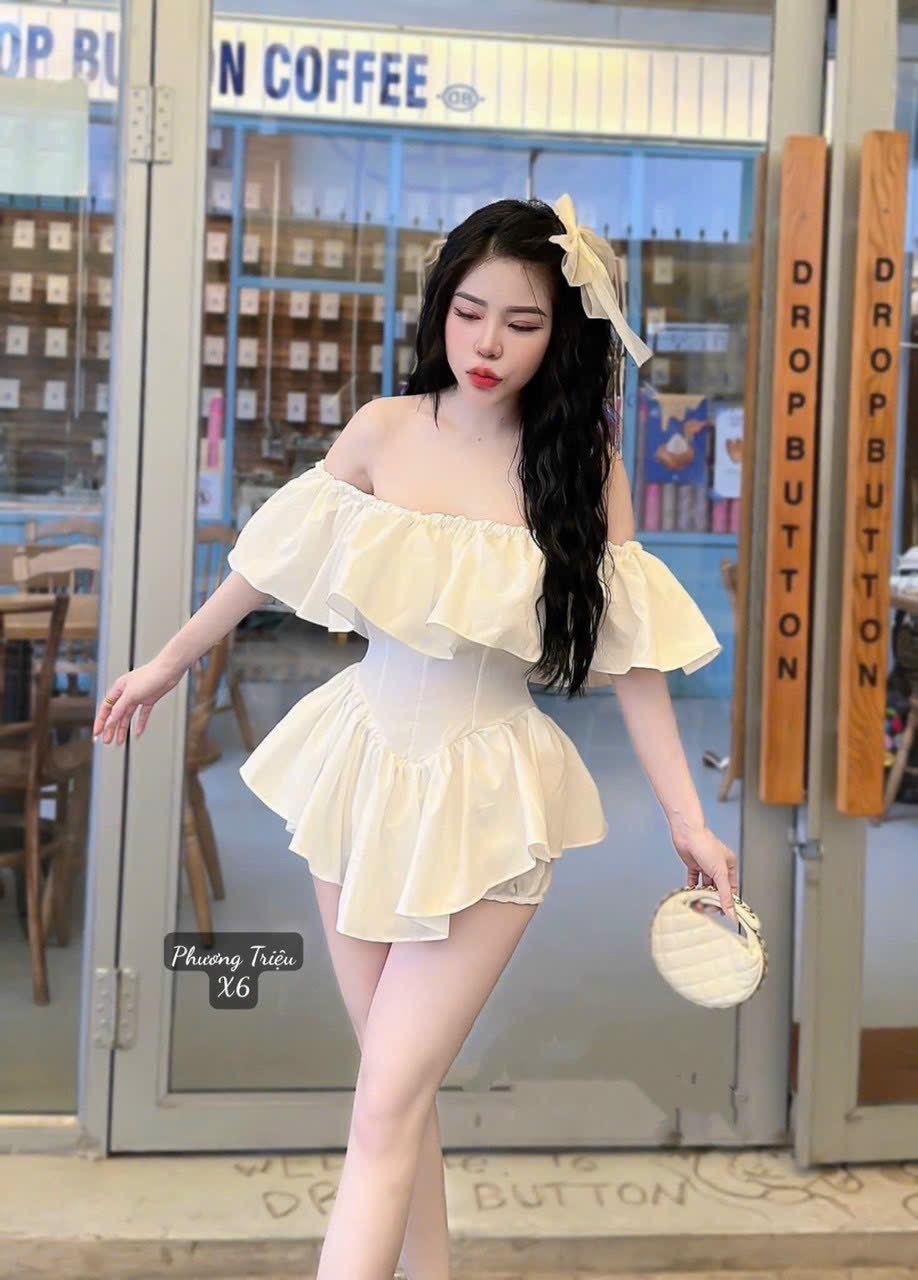 new- set váy bèo tiểu thư trễ vai TH