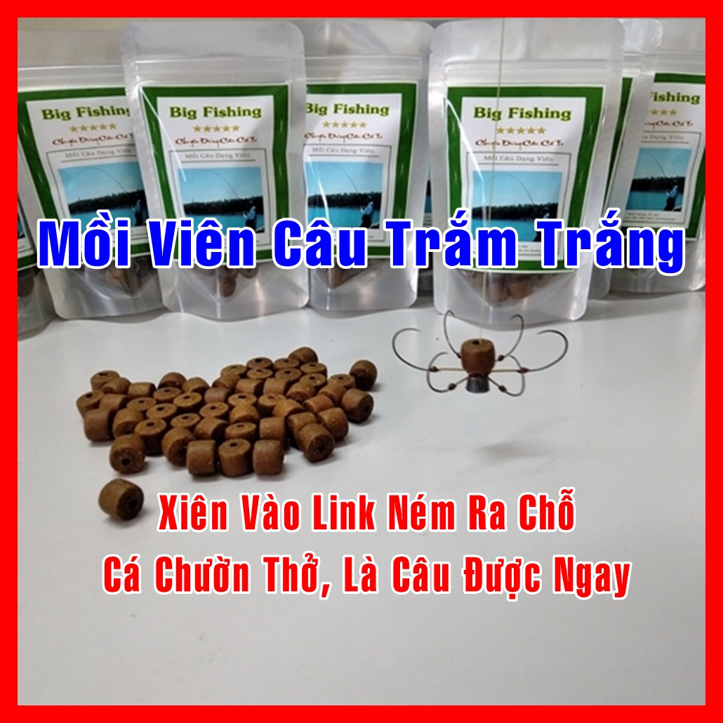 Mồi viên câu cá trắm trắng to, túi 50 viên.  Mồi câu cá trắm cỏ, thính câu cá trắm cỏ, cách câu cá trắm cỏ