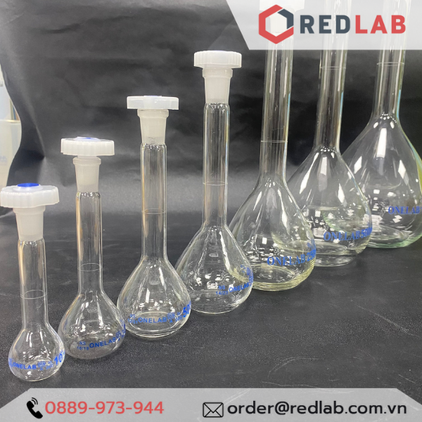 Bình định mức trắng nút nhựa 10ml 25ml 50ml 100ml 250ml 500ml 1000ml, class a, hãng onelab, có vat