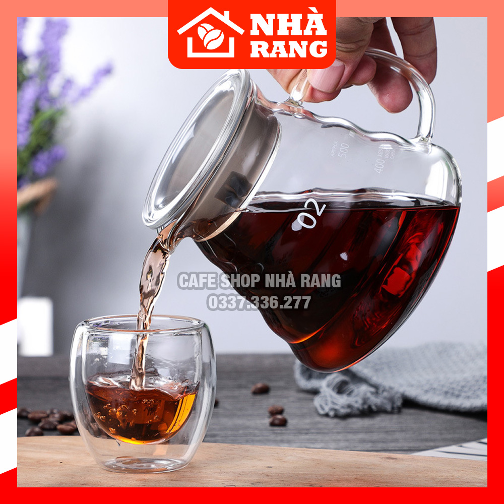 Bình thủy tinh pha cà phê 300ml 500ml có nắp đậy | Cafe Nhà Rang