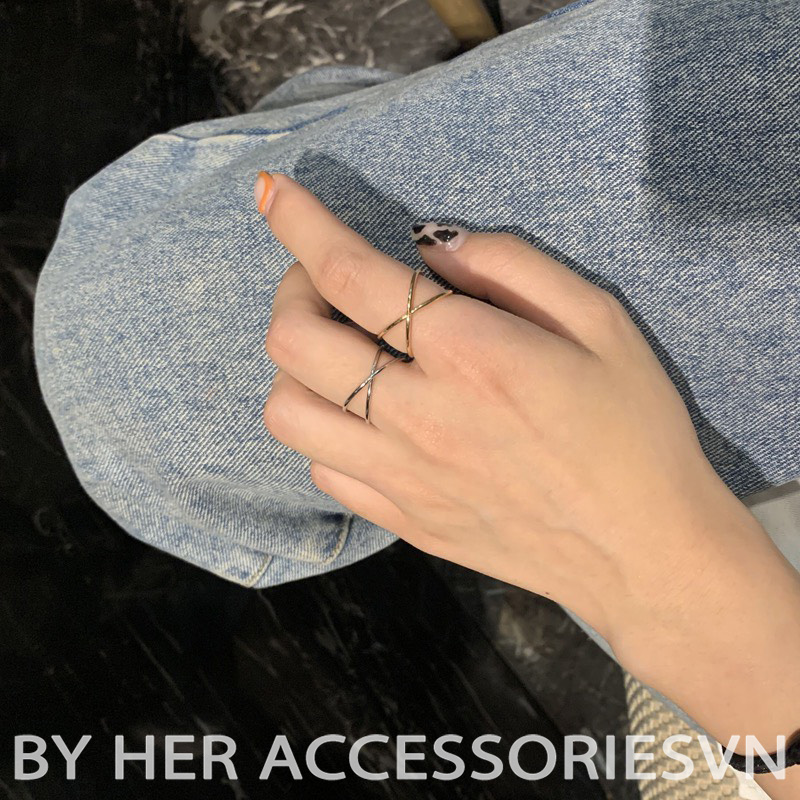 Nhẫn bạc nữ chữ X đơn giản , nhẫn hình chéo cá tính dành cho cặp đôi Her Accessories N20