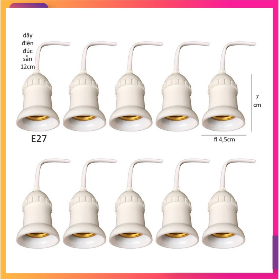 Đui đèn chống mưa chịu nước E27 đuôi xoáy đúc liền dây điện 12cm