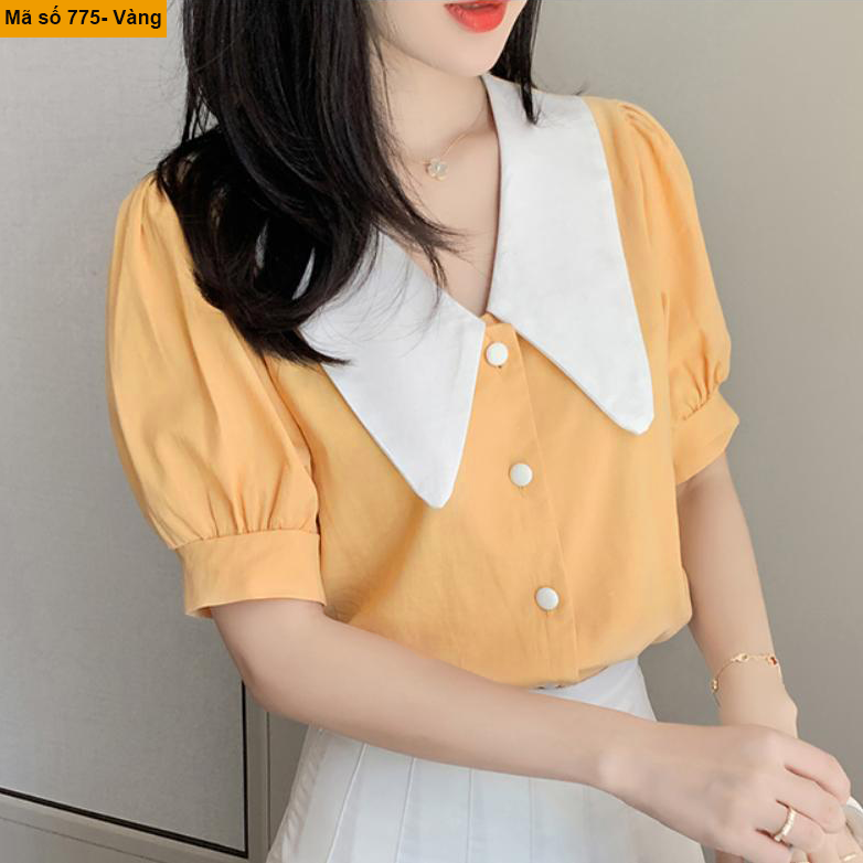 [HCM]B775- Áo sơ mi đũi phối cổ xinh