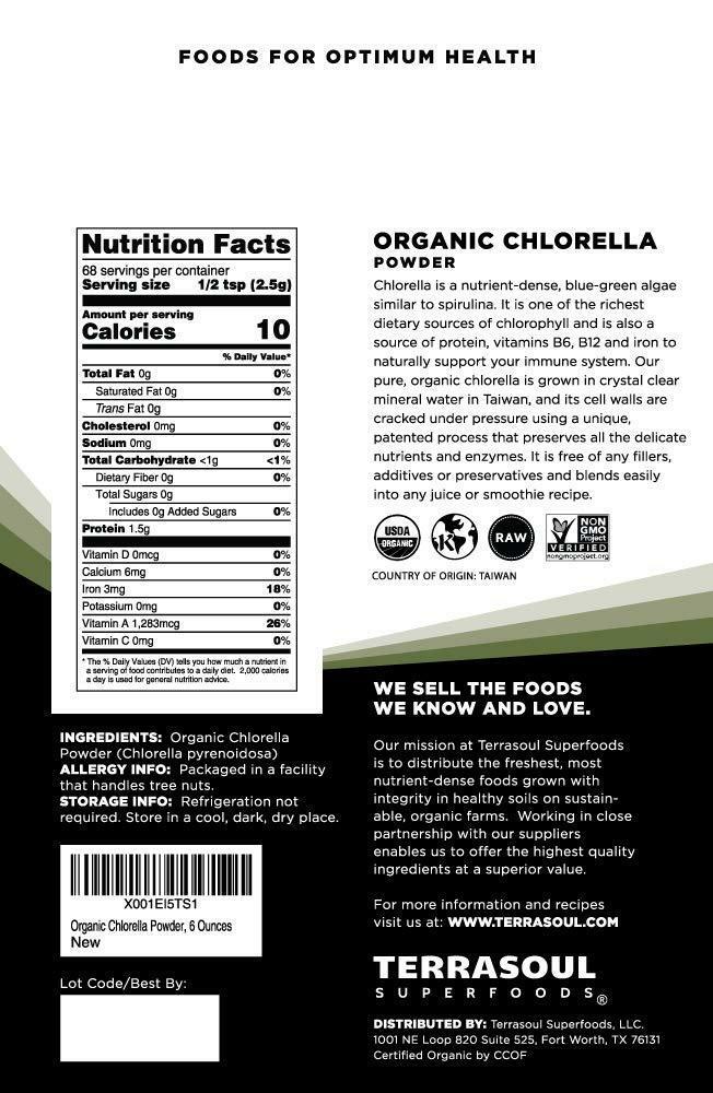 Bột tảo lục Chlorella hữu cơ Terrasoul 170g