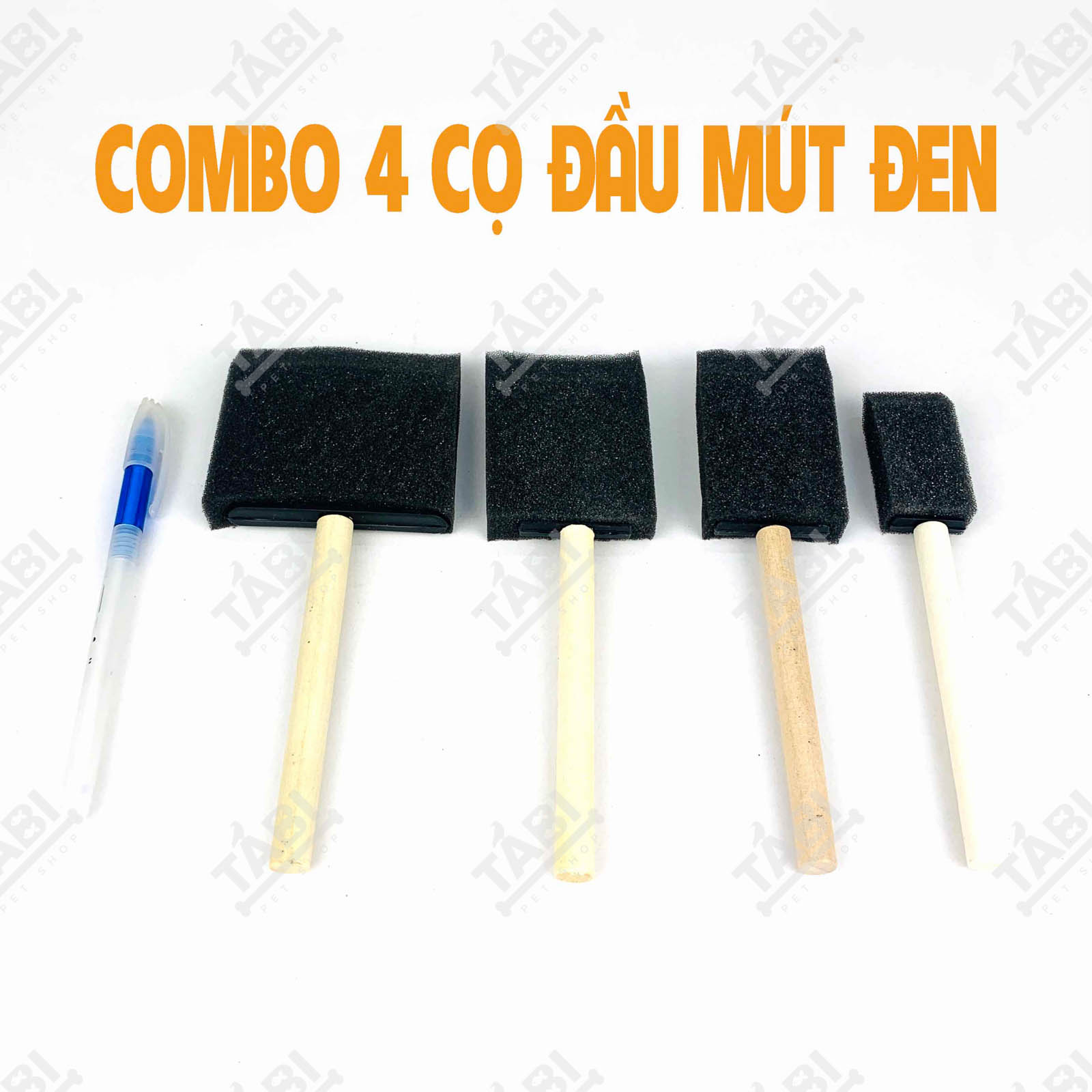 Set 4 Cọ Mút Xốp Đen Cán Gỗ Vẽ Tranh Thủ Công Hỗ Trợ Tô Màu