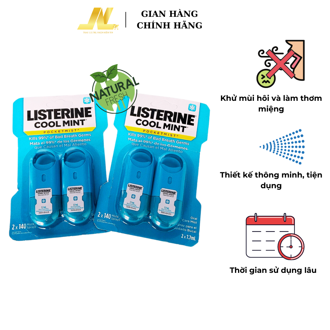 Set 2 Chai Xịt Thơm Miệng Listerine Cool Mint PocketMist