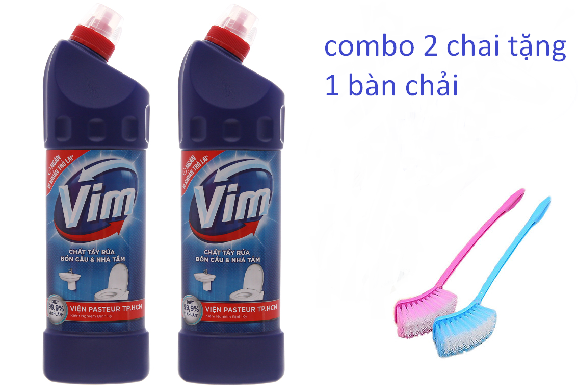 [HCM]COMBO 2 Chai Nước Tẩy Bồn Cầu  Nhà Tắm Vim Diệt Khuẩn Chai 880 ml Tặng 1 Bàn Chải