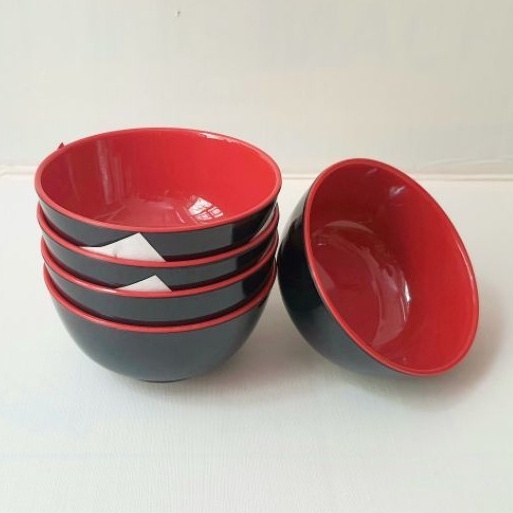 Chén(bát) cơm,súp nhựa Melamine 2 lớp đỏ đen Size 11.2 x 5.4 cm