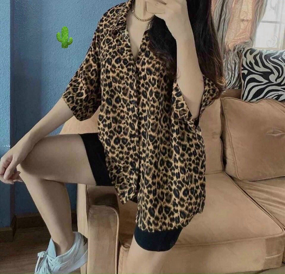 Áo sơ mi da báo tay lửng form rộng vải kate lụa siêu mát thời trang ttpk0136