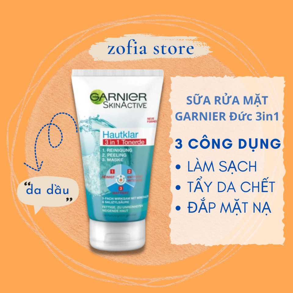 Sữa rửa mặt Garnier Skinactive 3in1 nội địa Đức