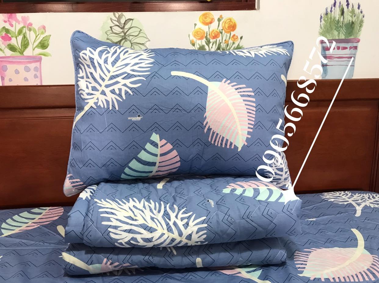 Bộ ga gối 4 món  coton  chuẩn logo in trên vải dày mềm mát sang trọng