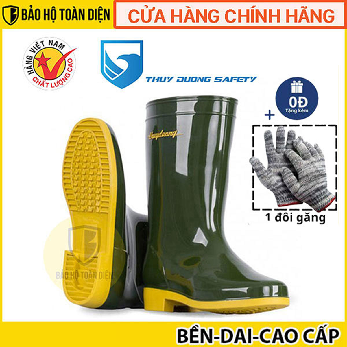 [TẶNG GĂNG] Ủng bảo hộ lao động THÙY DƯƠNG XANH RÊU 284 _ Nhựa PVC chất lượng cao, đế chống trượt có độ mềm dẻo và cực kì bền