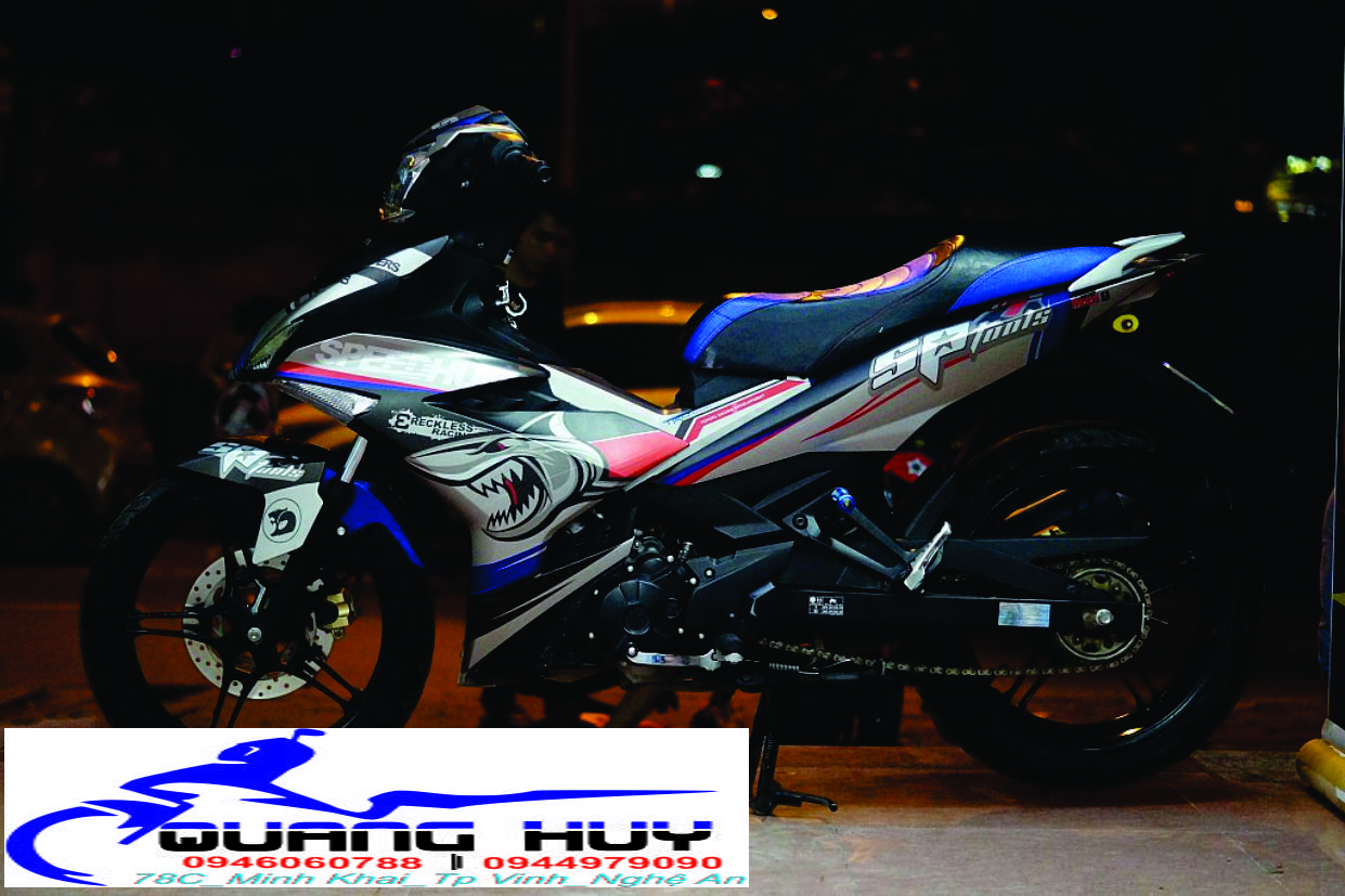 Tem trùm exciter 150 cá mập xám đỏ đen,team decal ex 150 shark