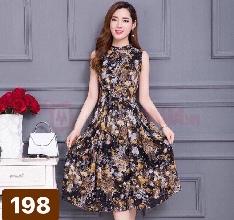 Đầm xòe hoa sát nách