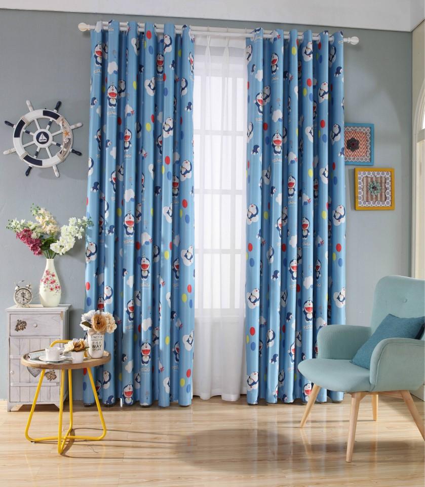 Rèm Vải Dày Che Nắng 99%, Màn Cửa Có Khoen Tròn - Doremon Xanh Dương 1M X 2,7M cao PR007