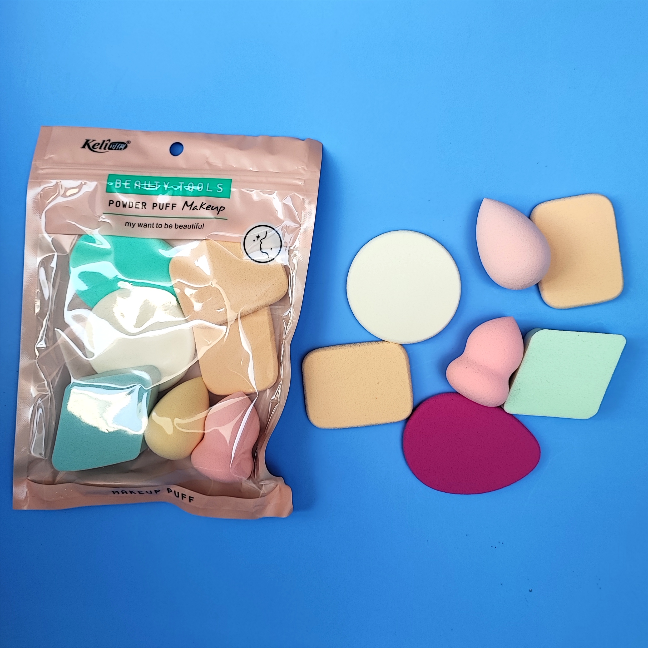 Bông mút trang điiểm đánh phấn KELI nhiều món Makeup Buff