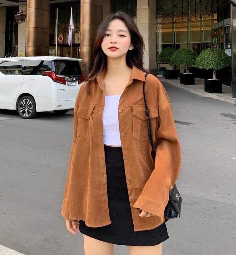 Áo khoác sơ mi xinh xắn , Áo khoác kaki nhung thời trang AD124
