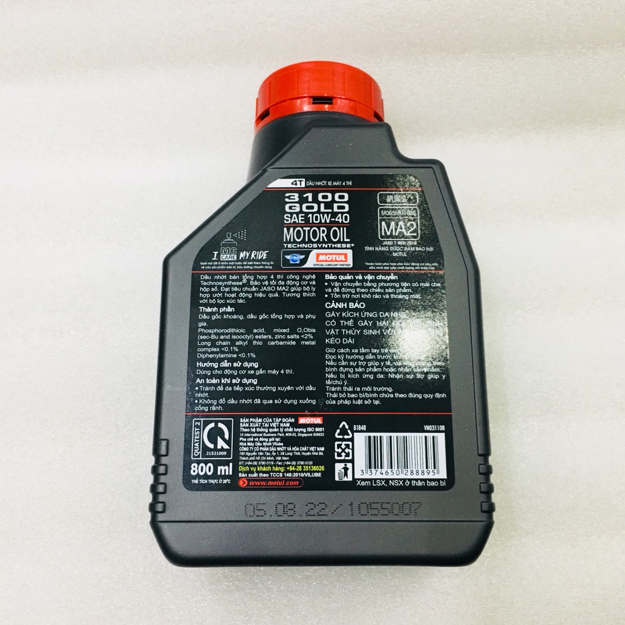 NHỚT MOTUL 3100 GOLD 10w40 0.8L (nhớt xe số)