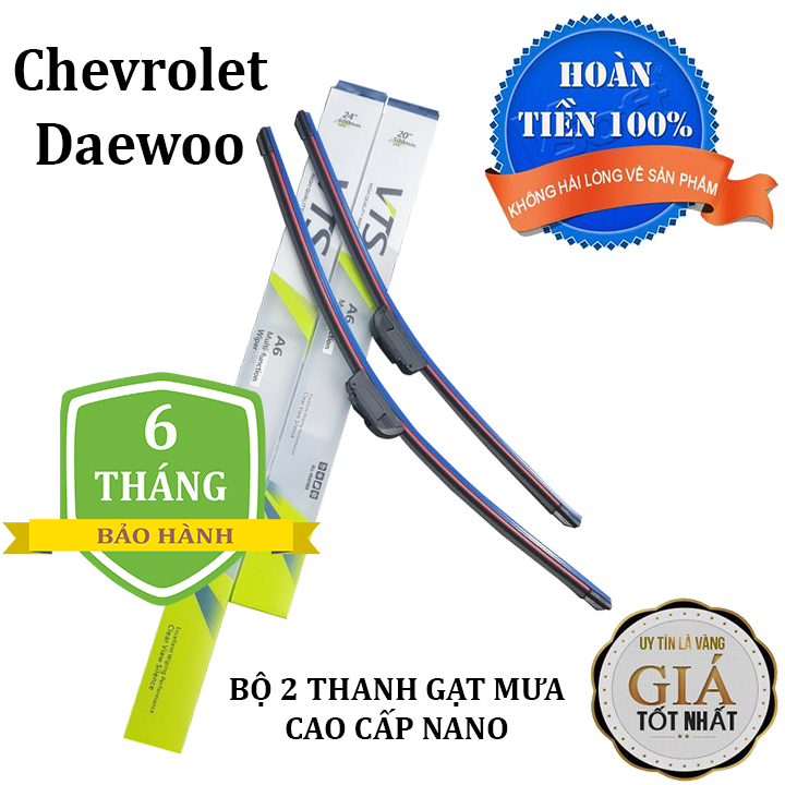 Bộ 2 thanh gạt nước mưa ô tô Nano xương mềm cao cấp dành cho tất cả các dòng xe hãng xe Chevrolet, Daewoo: Cruze-Aveo-Captiva-Trax-Spark-Lacetti-Gentra-Lanos-Matiz-Orlando-Colorado,...