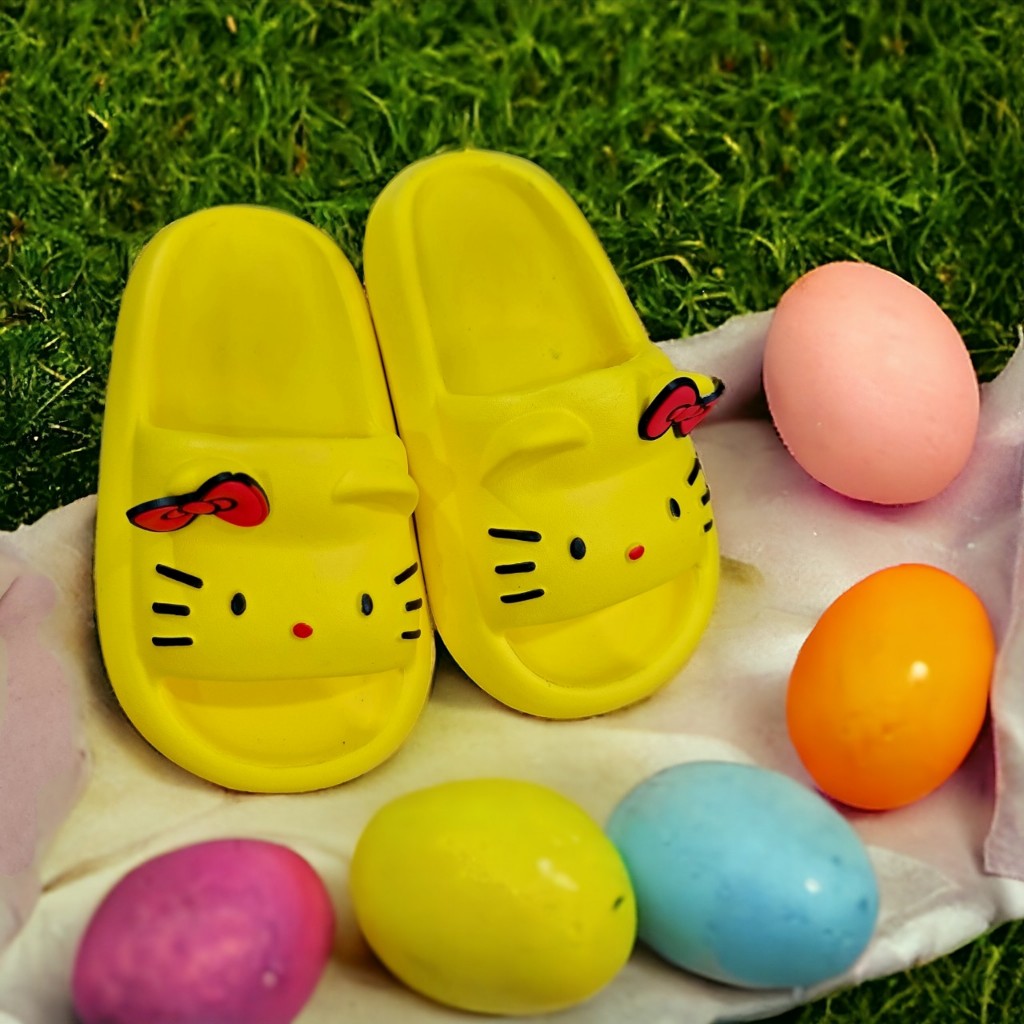 Dép bánh mì mèo siêu nhẹ cho bé gái kèm nơ đỏ dễ thương