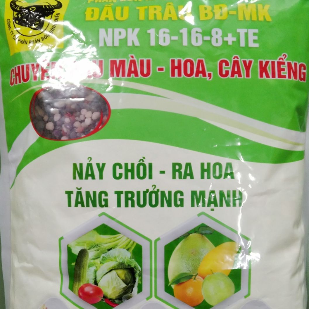 Phân bón đầu trâu npk 16-16-8 + te - túi 1kg chuyên cho rau màu, hoa cây kiểng, cây ăn trái