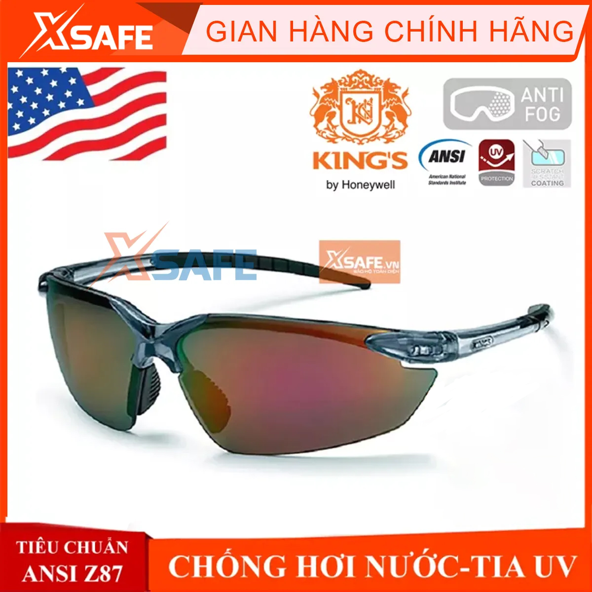 [HỎA TỐC] Kính bảo hộ Kings KY717kính chống bụi, tia UV, chống nắng, trầy xước, đọng sương. Mắt kính râm màu gradiant, bảo vệ mắt lao động