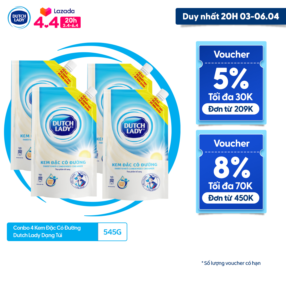 Combo 4 Túi Kem Đặc Có Đường Dutch Lady 545g/túi