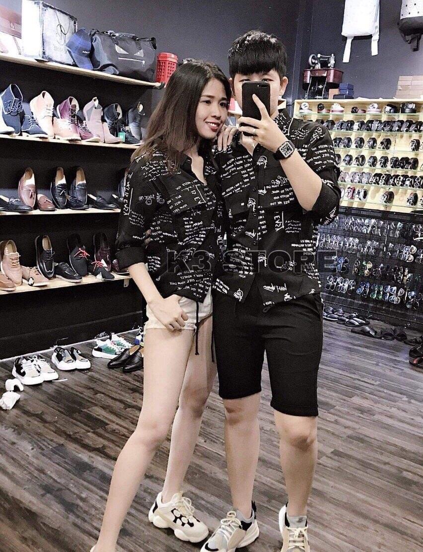 Áo sơ mi nam nữ kate lụa in họa tiết chữ cá tính