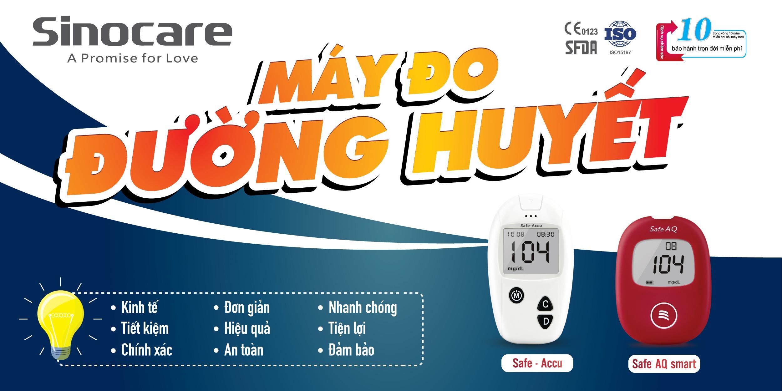 Máy đo đường huyết Safe Accu - Sinocare Đức (Tặng kèm 50 que thử và 50 kim)