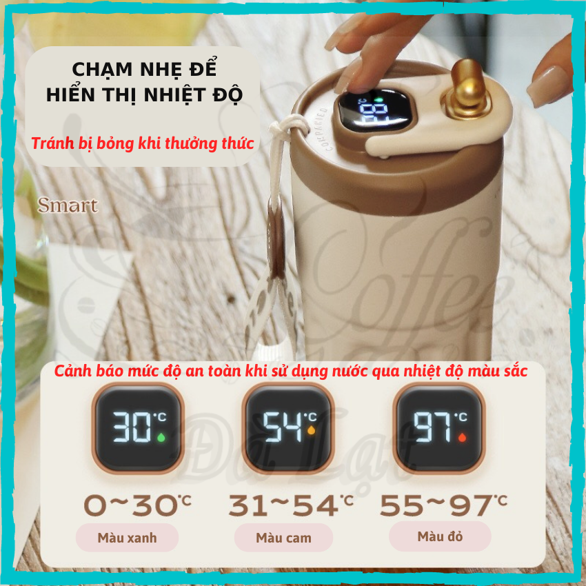 Cốc giữ nhiệt hiển thị nhiệt độ livewell Đà Lạt Coffee Ly giữ nhiệt cao cấp inox 316L giữ nhiệt 24h