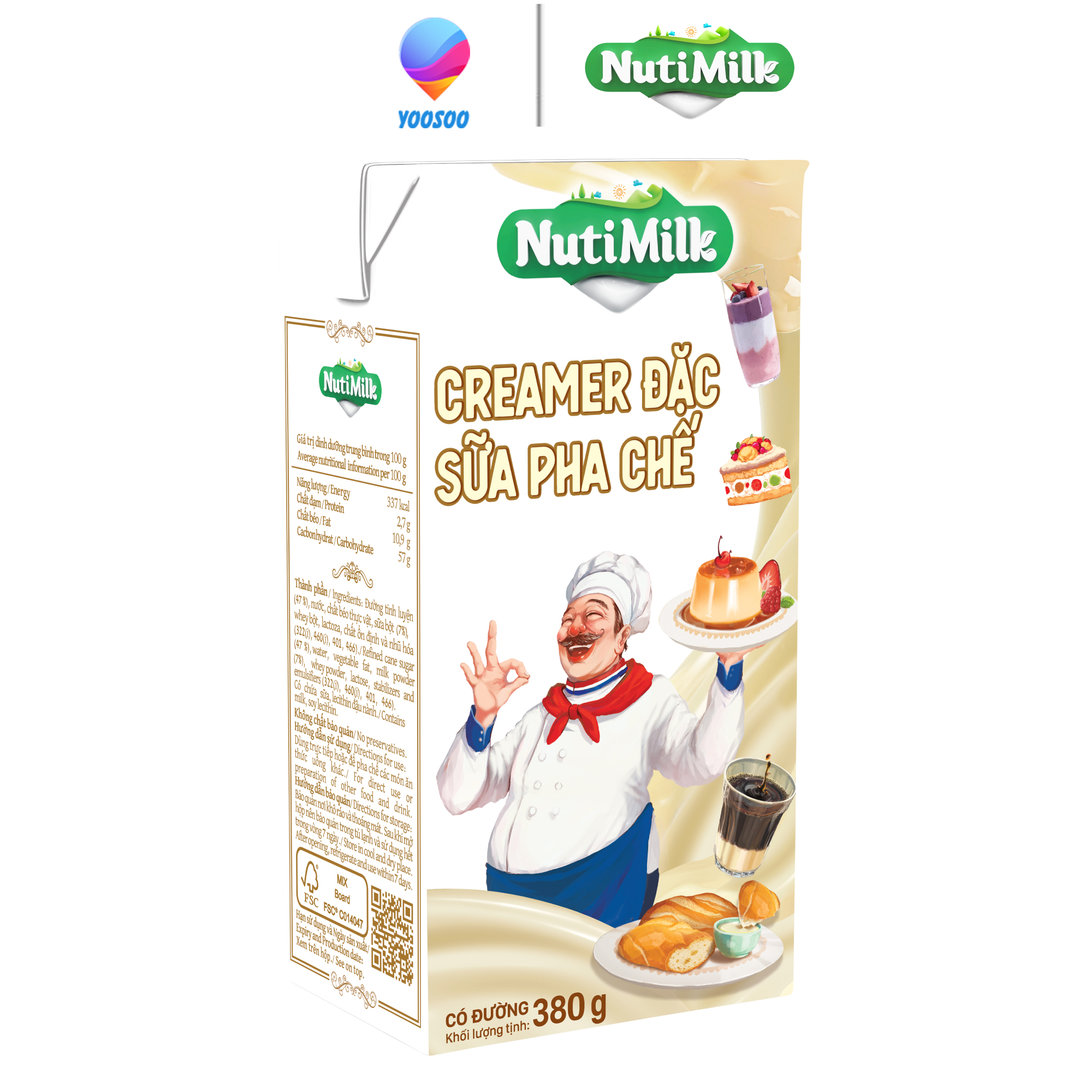 Hộp Creamer Đặc Sữa Pha Chế NutiMilk 380Gr- Thương Hiệu NUTIFOOD
